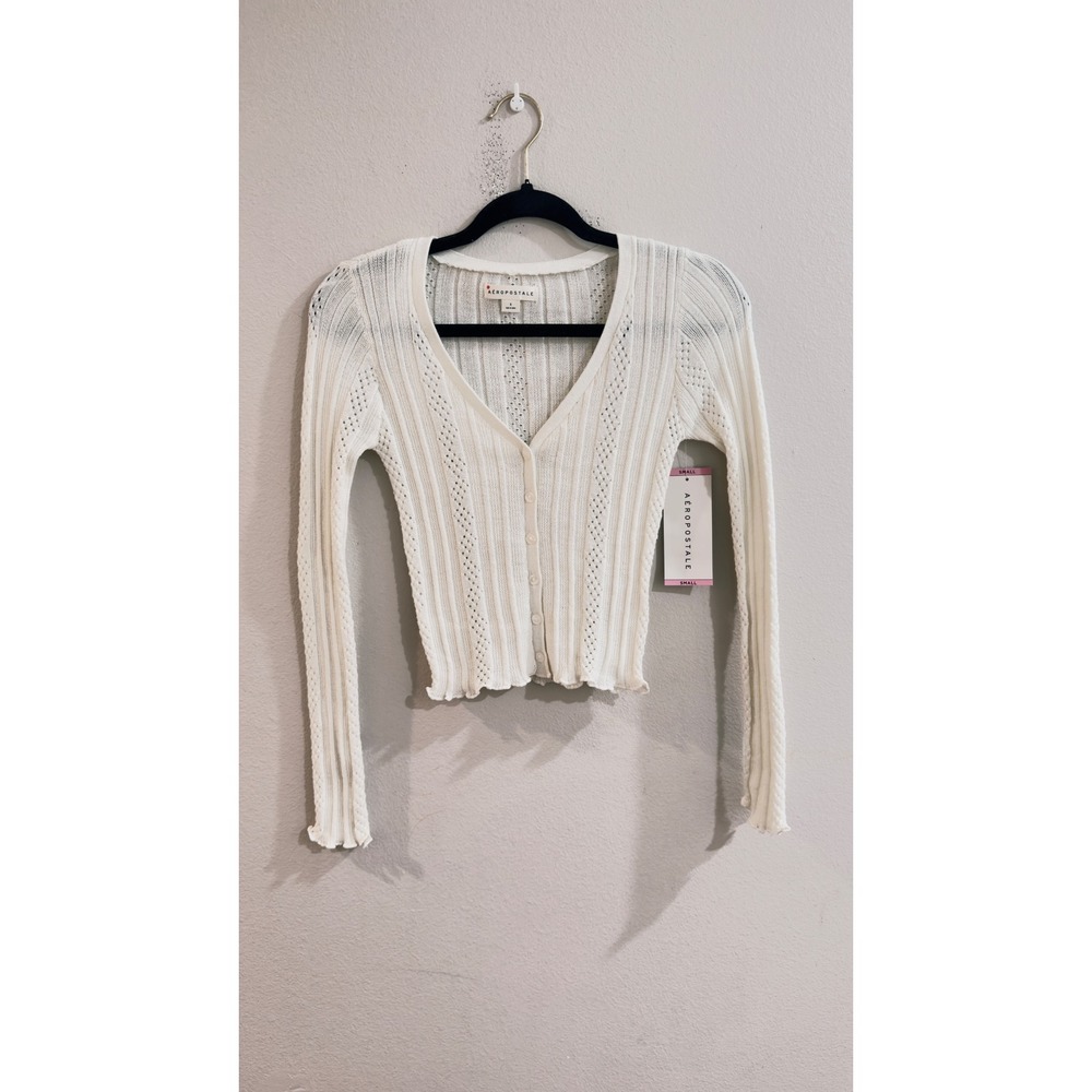 Aeropostale Cream‎ Cropped Button Front Cardigan Sweater Small NEW Closet Staple